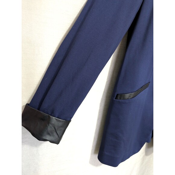 Susan Graver Size 12 Ponte Knit Blue Blazer with Black Faux Leather Trim Career - Picture 9 of 16